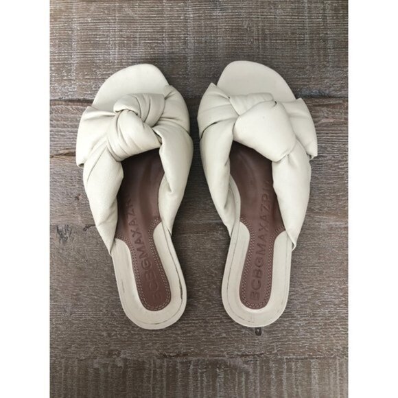 BCBGMAXAZRIA Women's Tinsley Knotted beige Leather Slides size 5 - Picture 6 of 9